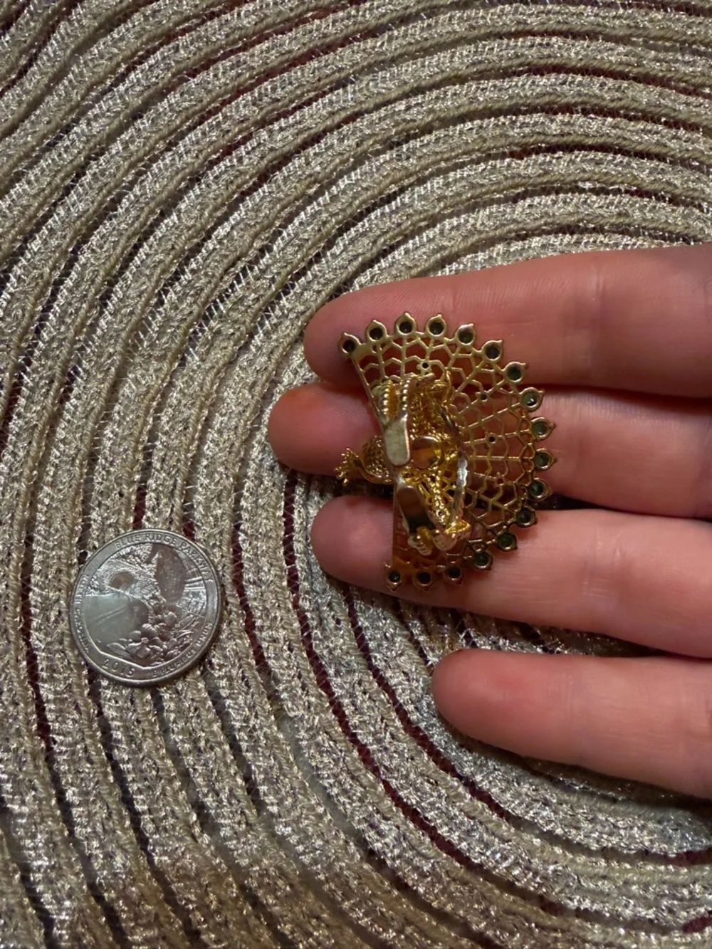 Gold Tone Peacock Statement Ring Rhinestone Crystal Adjustable Open Band Colors